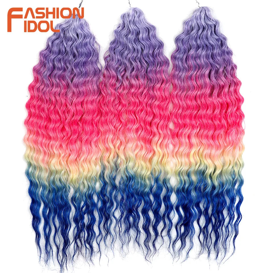 Synthetic Twist Crochet Curly Hair Water Wave Braid Ombre Blonde Brown Deep