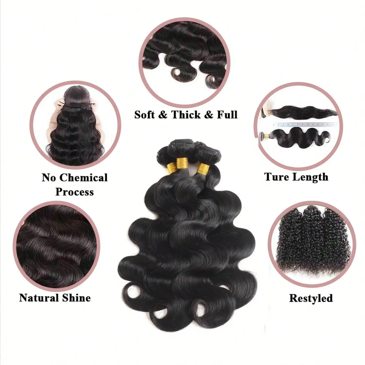 Body Wave Brazilian Virgin Human Hair Bundles, 3 Pack, Natural Color, 28-32 Inch