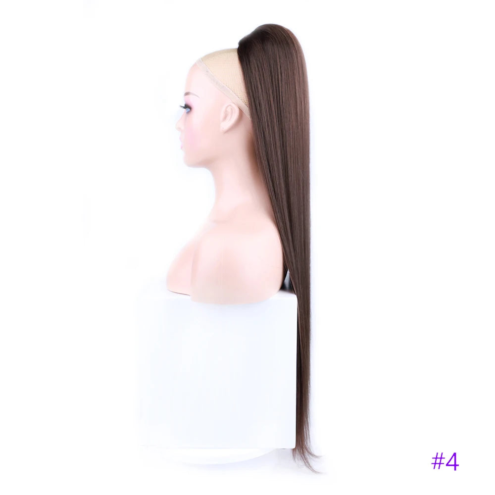 30 Inch Long Straight Ponytail Synthetic Drawstring Ponytail Chip-In Hair Extension Straight Pony Tail Fake Hairpiece