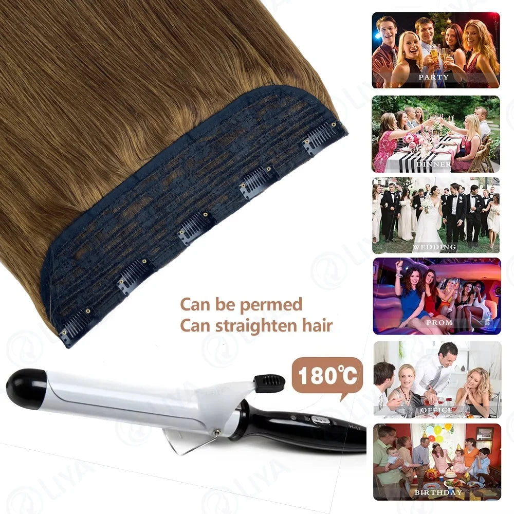 Light Brown Bone Straight Clip in Hair Extensions Full Head One-piece Human
