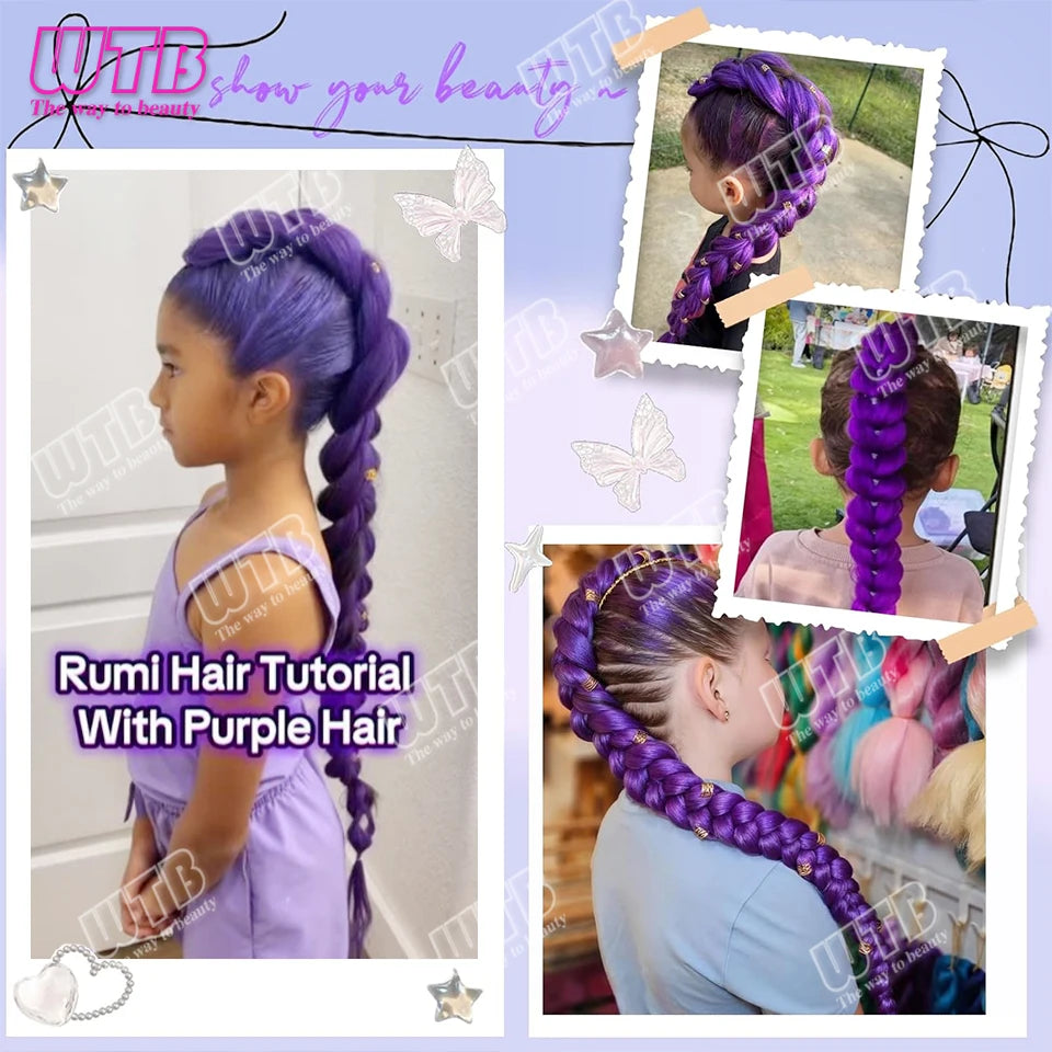 Purple Braids Ponytail Rubber Band Pre Braiding Hair Synthetic Extensions Halloween Costume