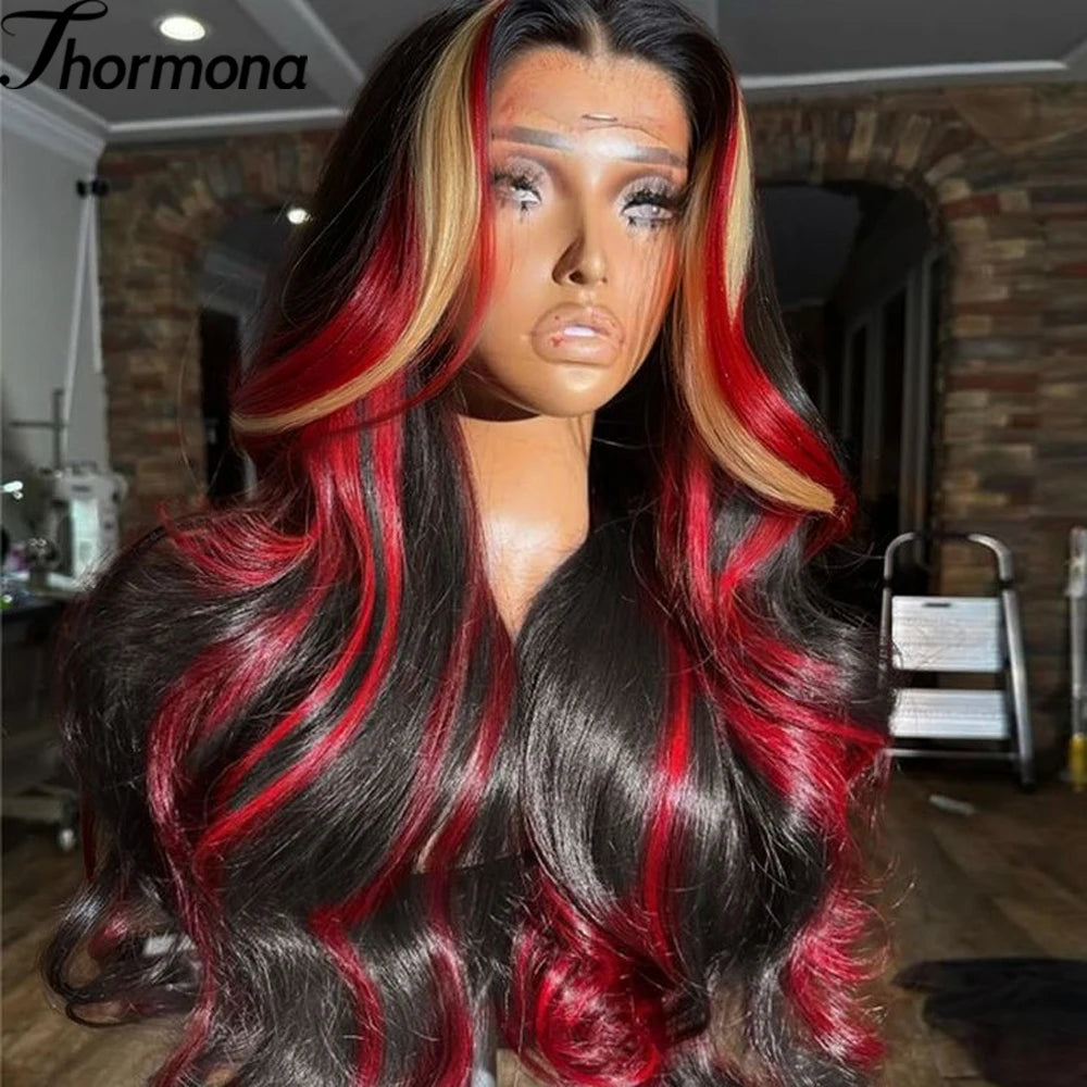 13x6 Highlight Ombre Honey Blonde Body Wave Lace Front Wigs Synthetic HD