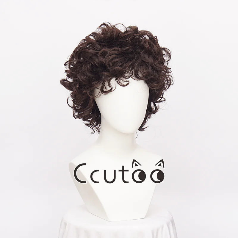 Short Dark Brown Curly Synthetic Cosplay Wig + Free Wig Cap