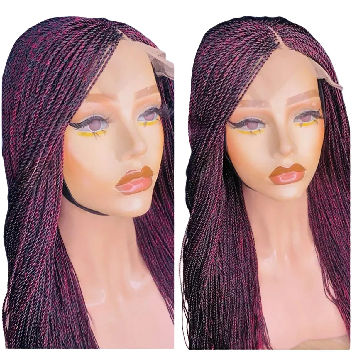 Black Micro Twist Braided Lace Front Wig — Glueless, 26 Inch