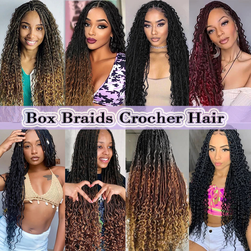 Boho Box Braids Crochet Synthetic Hair Goddess Curly Ends Bohomian