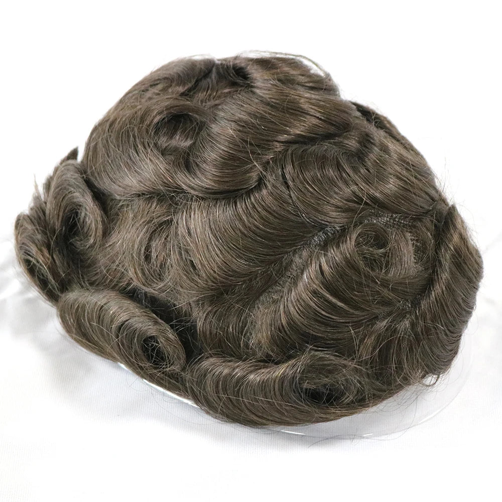 Men's Platinum Blonde 100% Human Hair V-looped PU 120-130% Density Toupee for Men 0.06-0.08mm Skin Base Hair Prosthesis System