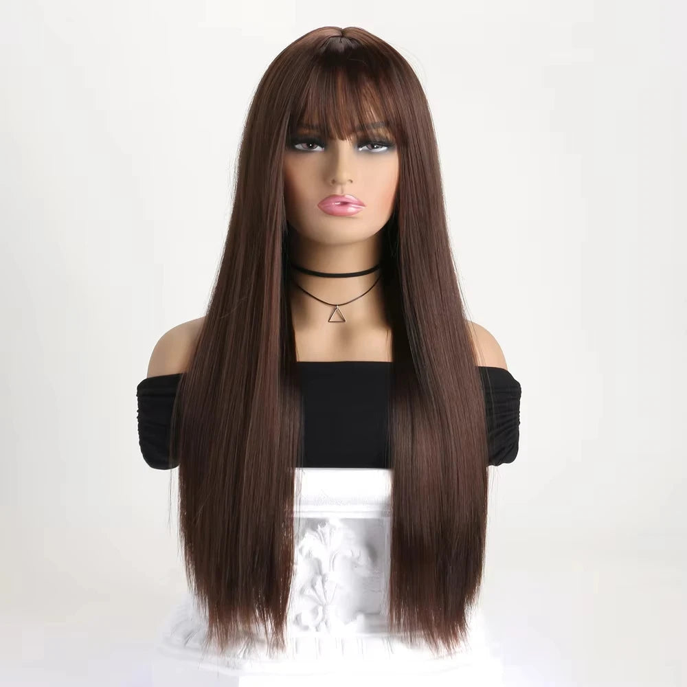 Best-selling 26-inch synthetic wig for long straight hair for Halloween cosplay, wig, high-temperature hair accessory