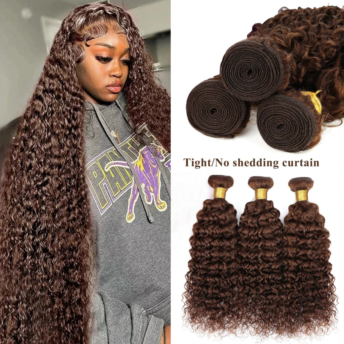 Chocolate Brown Deep Wave Human Hair Bundles Brazilian Extensions Water