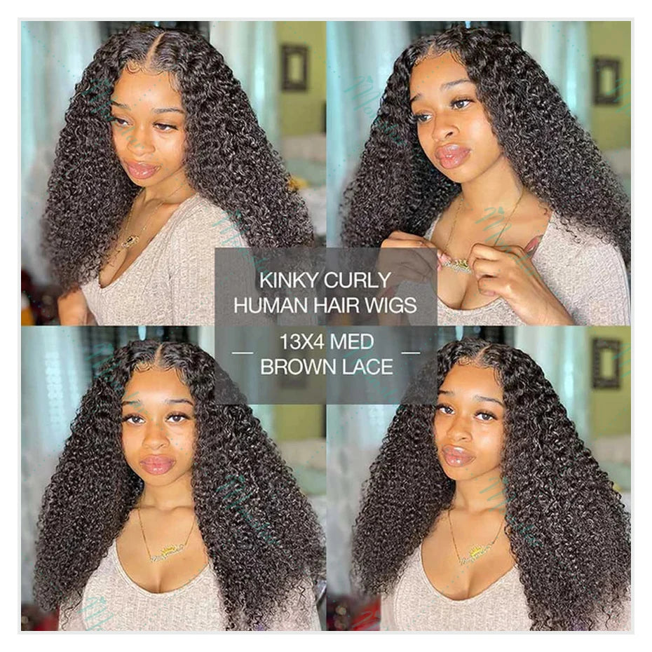 300% Density Kinky Curly Wigs Human Hair, 13x4 HD Lace Front Raw