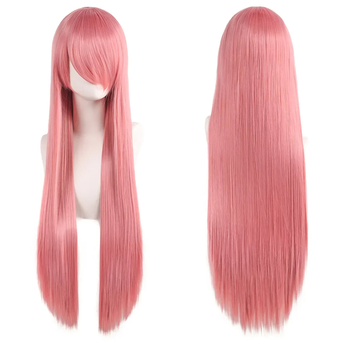 80cm Long Straight Synthetic Cosplay Wig with Bangs, White Green Silver Pink, Heat Resistant