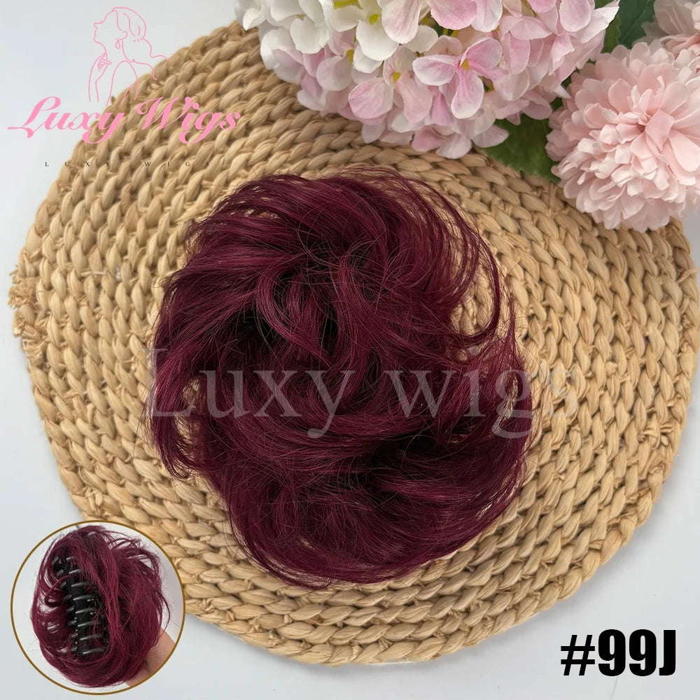 Brown Curly Claw Clip Messy Bun Ponytail Human Hair Extensions Black Blonde
