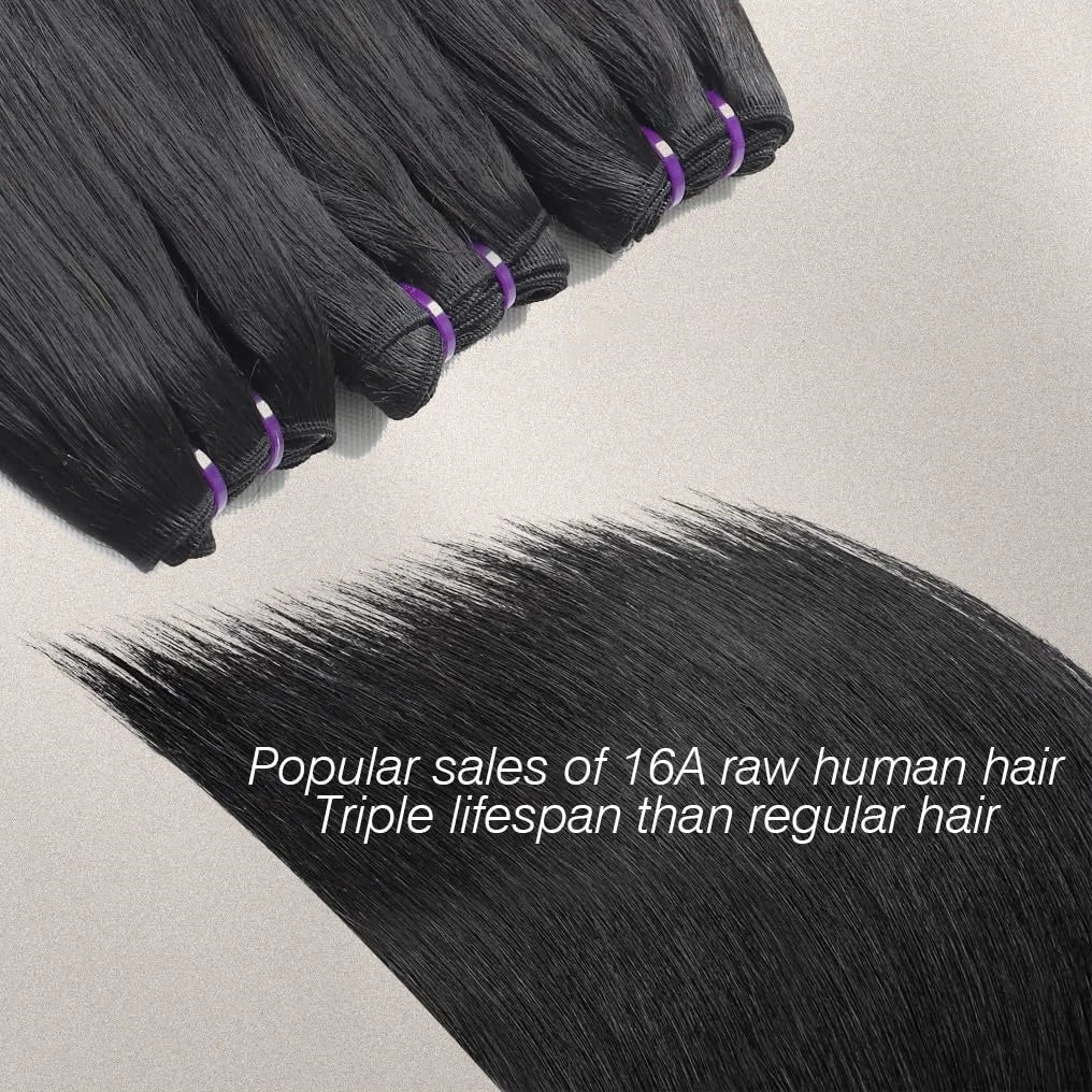 Straight 100% Human Indian Raw Hair Bundles Super Double Drawn 18A Virgin