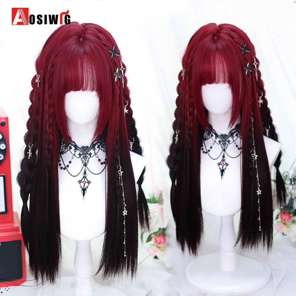 Blonde Twin Ponytail Princess Cut Natural Short Hair Synthetic Wigs Bangs Heat