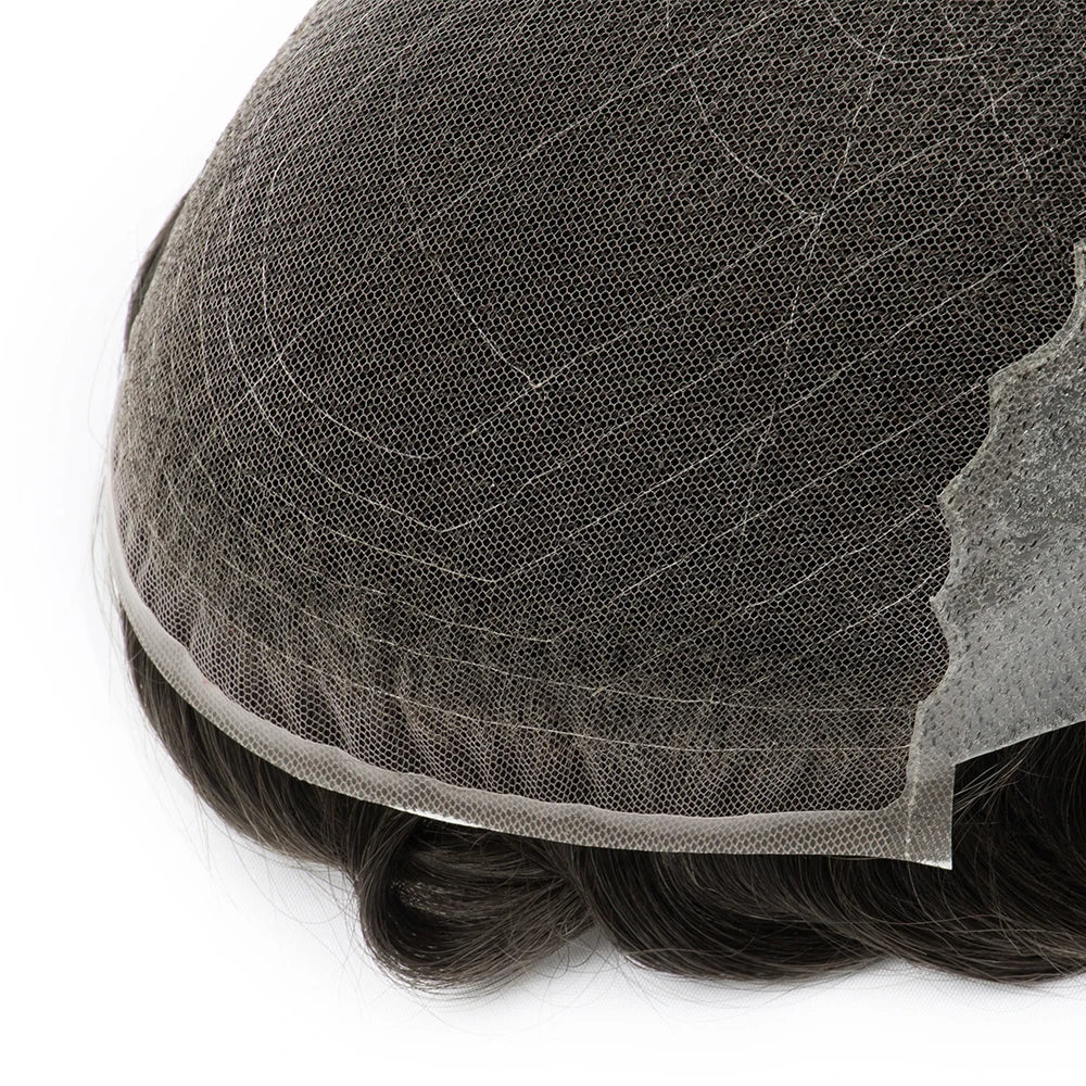 Lace Base Toupee Swiss Front PU Natural Hairline Wig Human Hair Prosthesis