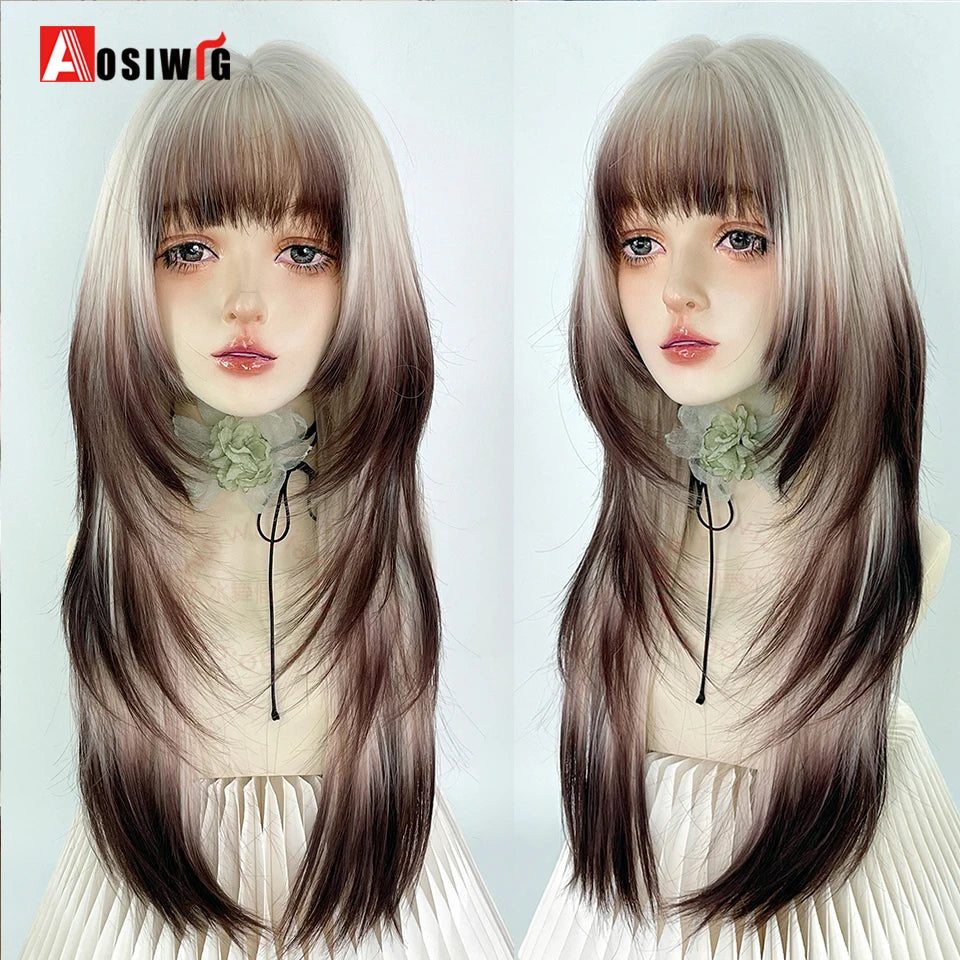 Blonde Twin Ponytail Princess Cut Natural Short Hair Synthetic Wigs Bangs Heat
