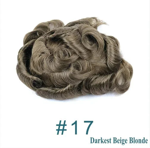 Swiss Lace PU Toupee Black Europe Human Hair Wig 1B40 Replacement System
