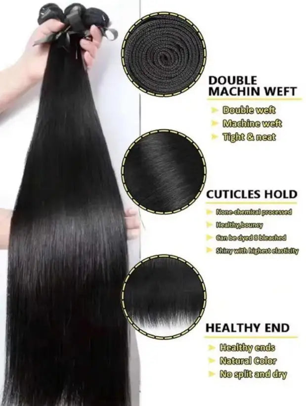 Long Straight Human Hair Bundles Natural Brazilian Virgin 1/3/4 Extensions Double Weft