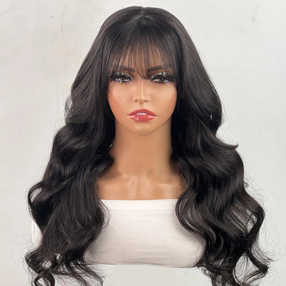 Body Wave Human Hair Wigs Bangs Brazilian Pre Plucked Full Machine Made