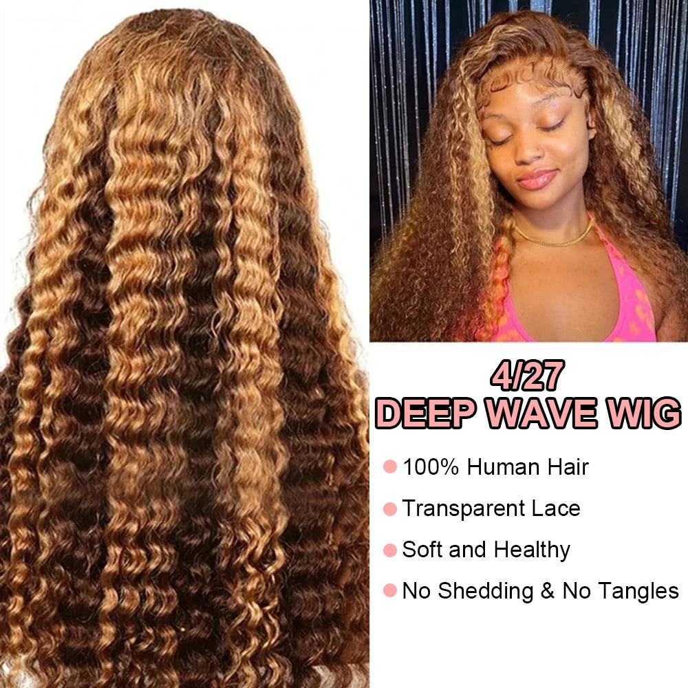 Honey Blonde Curly Wigs, 13x6 Glueless Highlight Human Hair Ready To Wear