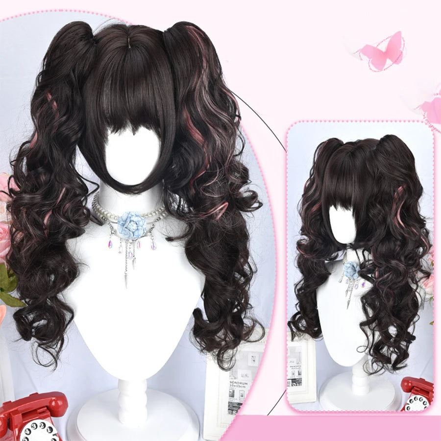 Roman Curly Synthetic Lolita Hair Bangs Golden Anime Wig Oberl Party Cosplay