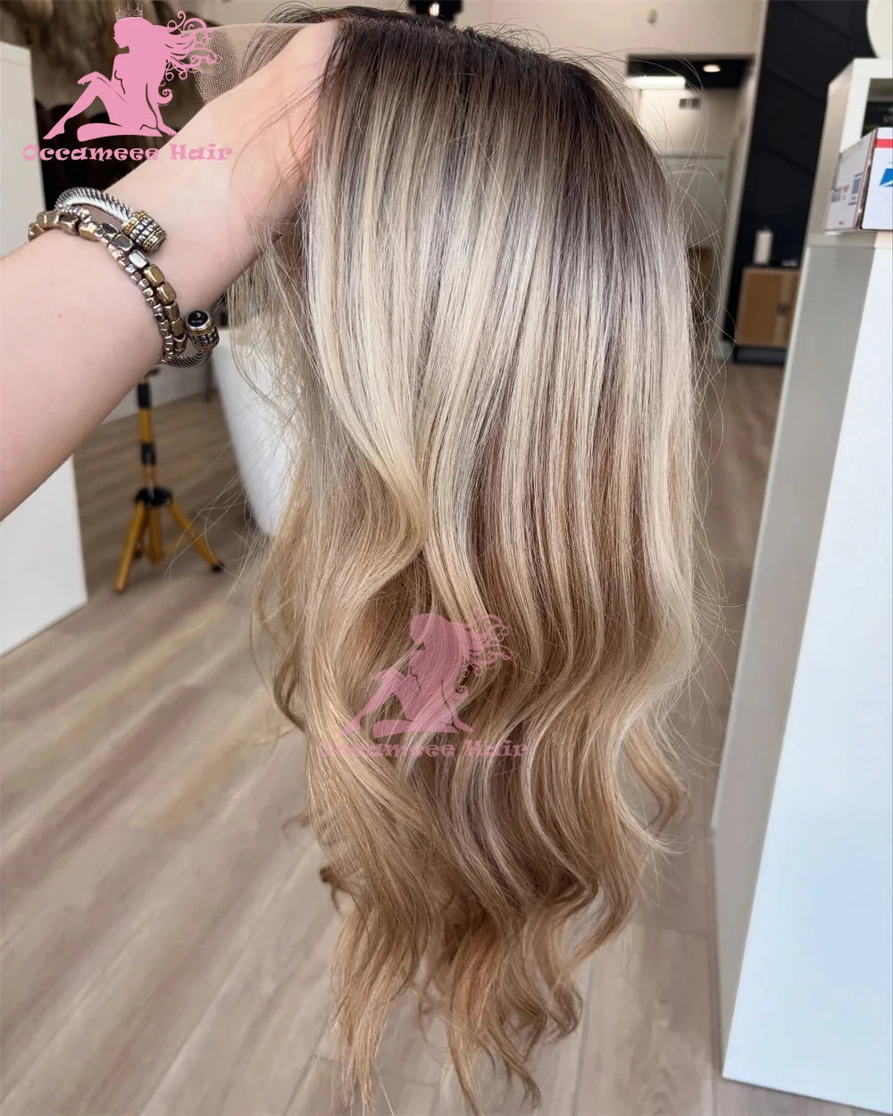 Lace Front Human Hair Wig Body Wave Ombre Ash Brown Blonde Highlight