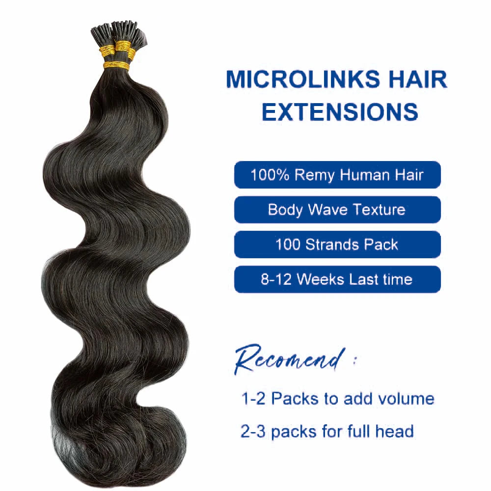 Body Wave I Tip Hair Extensions 50G/100G/150G, 100% Unprocessed Human Bundles 16-26Inches