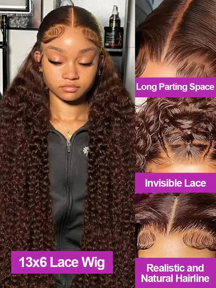 Chocolate Brown Deep Wave Frontal Wig Colored Curly Lace Front Human Hair