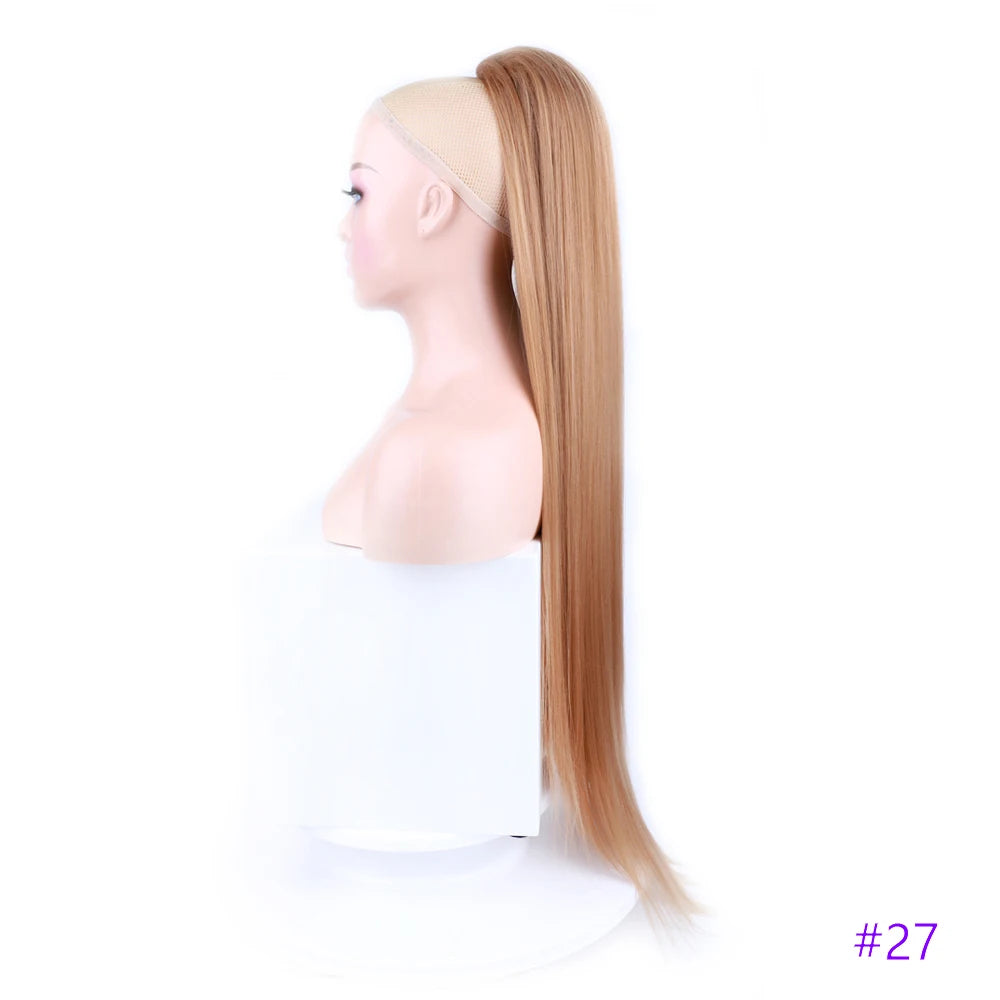 30 Inch Long Straight Ponytail Synthetic Drawstring Ponytail Chip-In Hair Extension Straight Pony Tail Fake Hairpiece