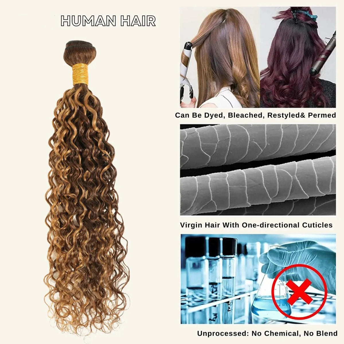 Honey Blonde Highlight Deep Wave Bundles P4/27 Ombre Single Wet Wavy Human