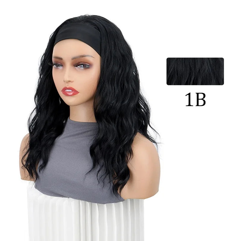 Headband Synthetic Wigs Short Curly Brown Highlight Golden Headband Wigs Daily Cosplay Heat Resistant