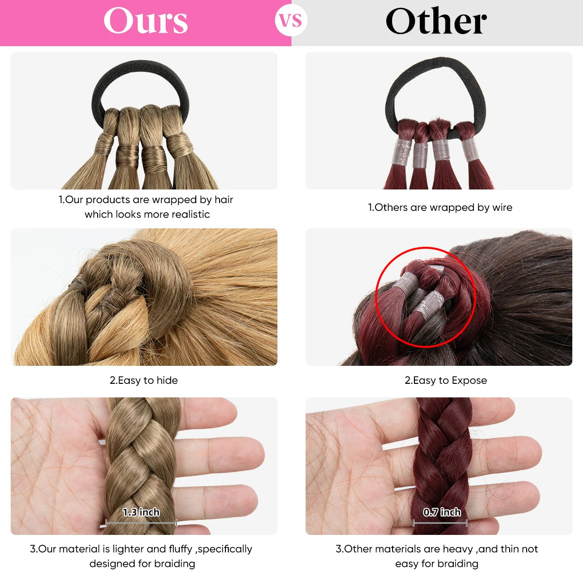Synthetic Diy Long Braid Ponytail Extension Elastic Tie Straight Natural Wrap Around