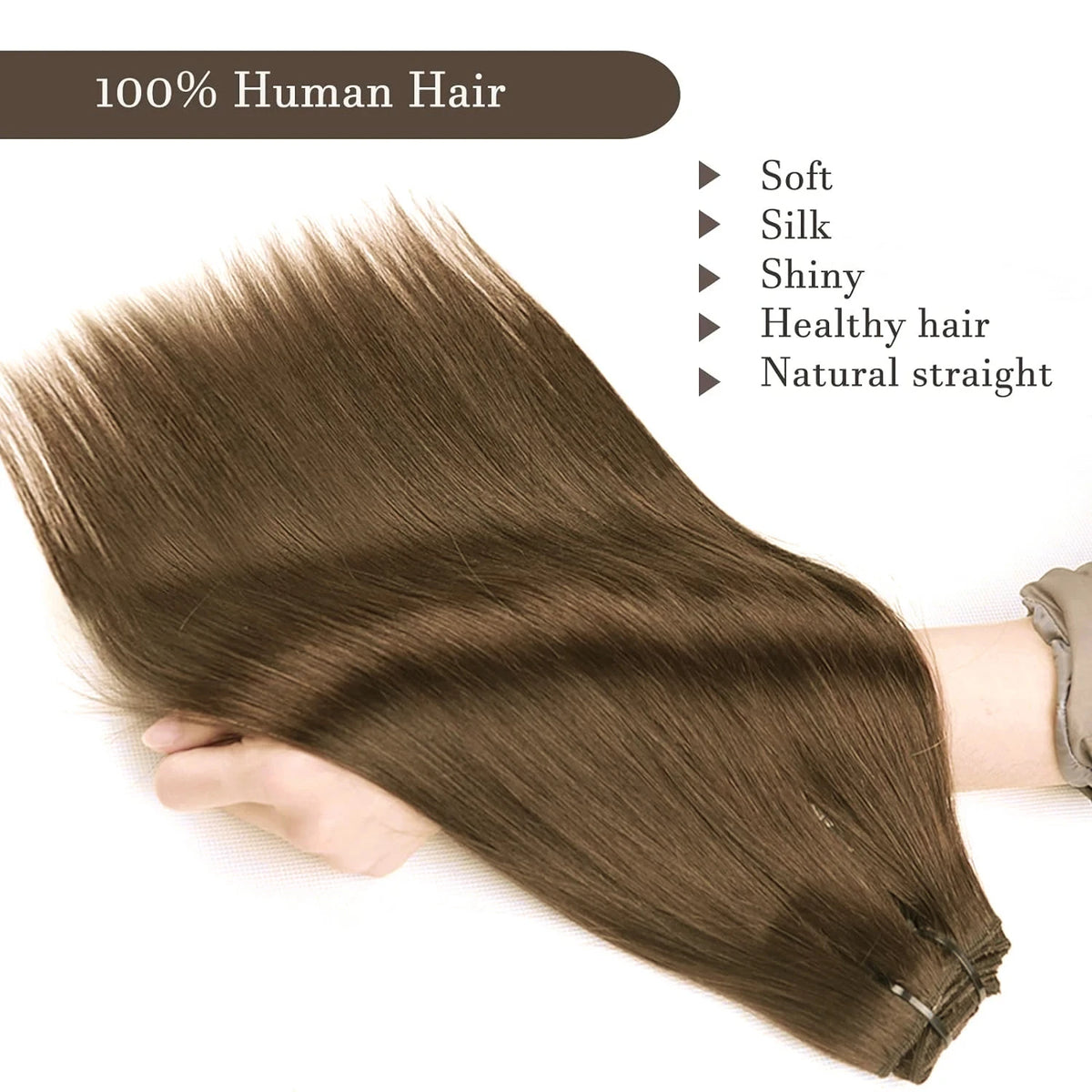Clip in Hair Extensions Chestnut Brown Double Weft Thick 120G Silky Straight