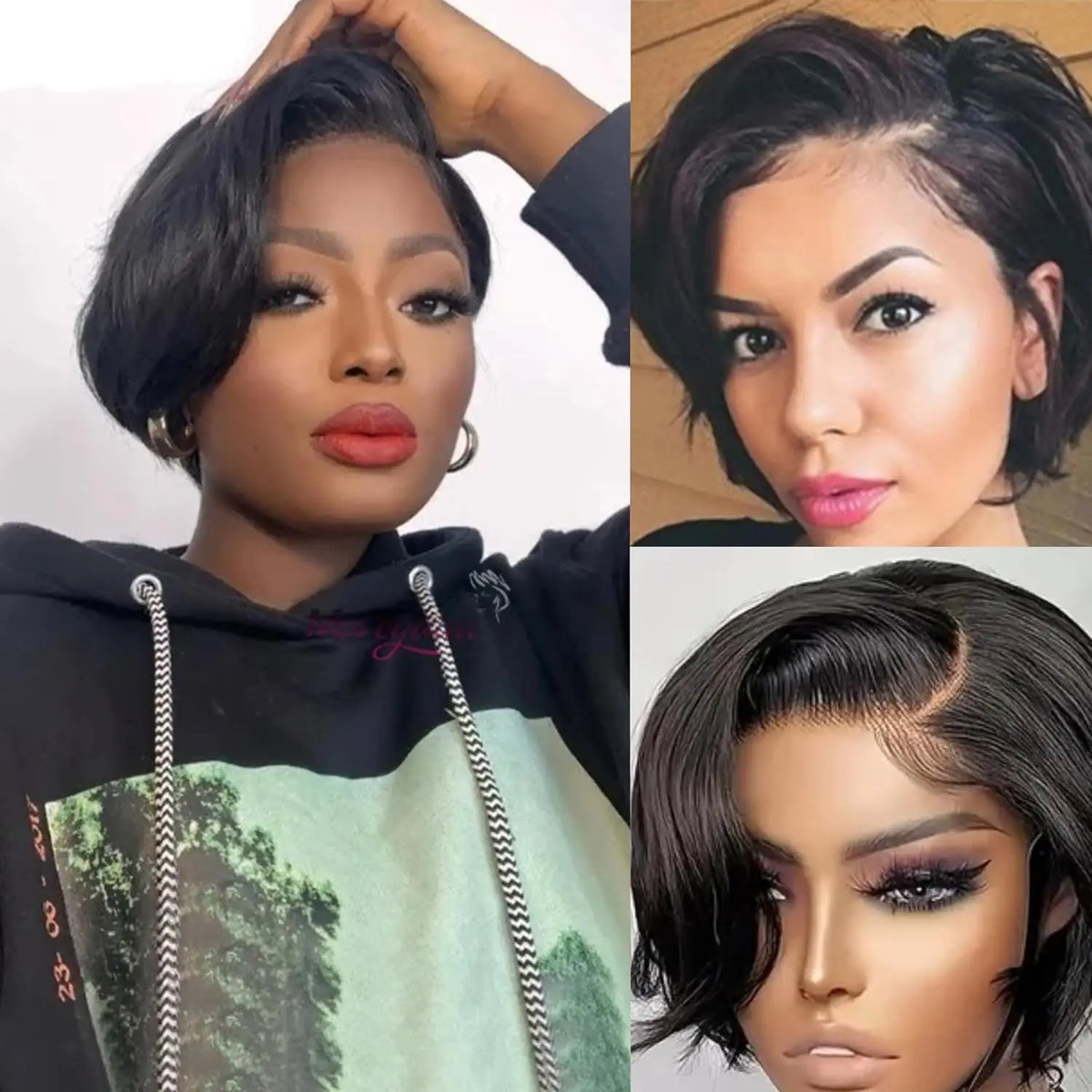 Pixie Cut 13x4 Transparent Lace Front Wigs Short Bob Brazilian Straight HD