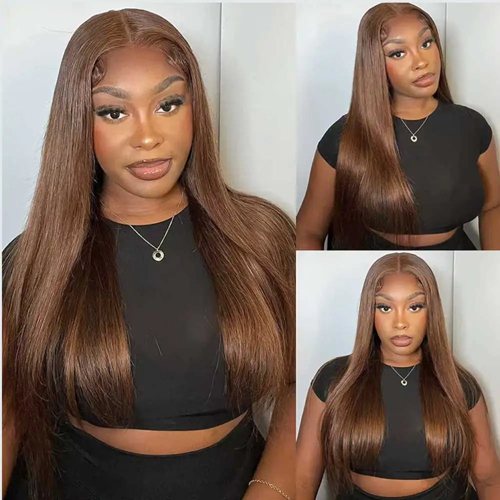 Hidden Invisible Strap Full HD Lace Glueless Wig Straight Chocolate Brown Front