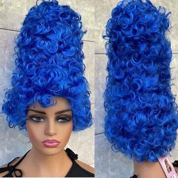 Deluxe Theatrical Halloween Costume Beehive Wig Blue Color Cosplay Wigs