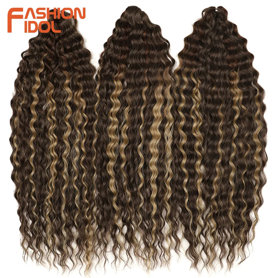 Synthetic Twist Crochet Curly Hair Water Wave Braid Ombre Blonde Brown Deep