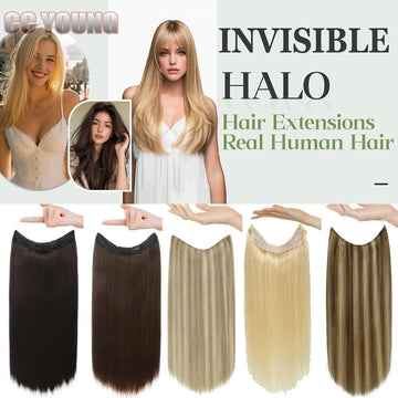 Invisible Halo Hair Extensions Real Human Hair Fish Wire Adjustable Band Secret Clip-in Extension Chocolate Brown