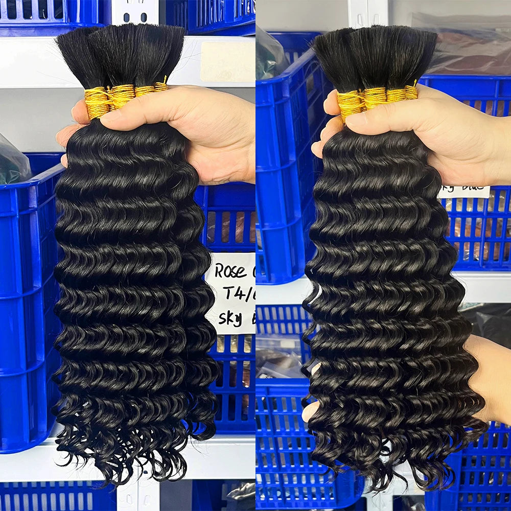 Deep Wave Bulk Human Hair Braiding Blonde Brown Curly Brazilian Extensions Micro