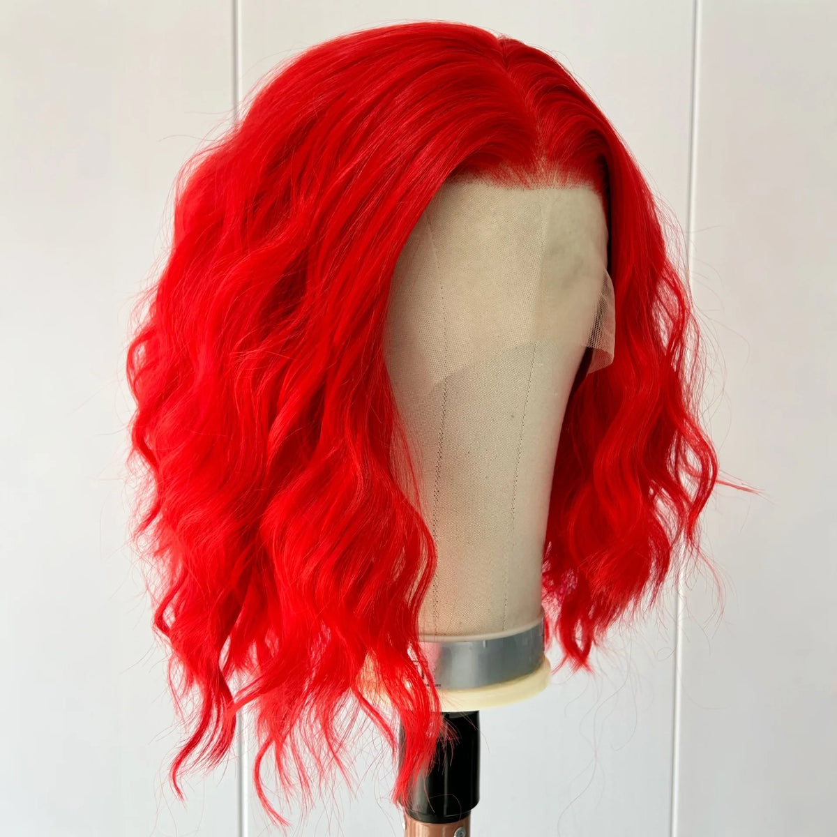 Bright Red Bob Wig Short Curly Wavy Synthetic Loose Shoulder Length Heat