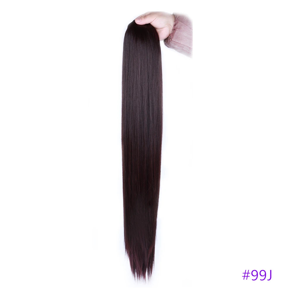30 Inch Long Straight Ponytail Synthetic Drawstring Ponytail Chip-In Hair Extension Straight Pony Tail Fake Hairpiece