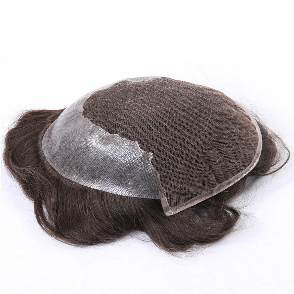 Lace Base Toupee Swiss Front PU Natural Hairline Wig Human Hair Prosthesis