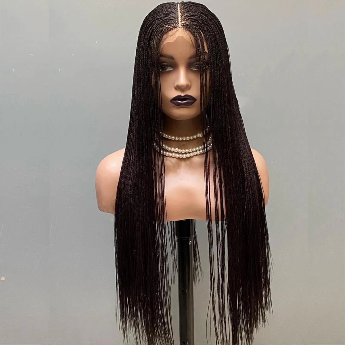Black Micro Twist Braided Lace Front Wig — Glueless, 26 Inch