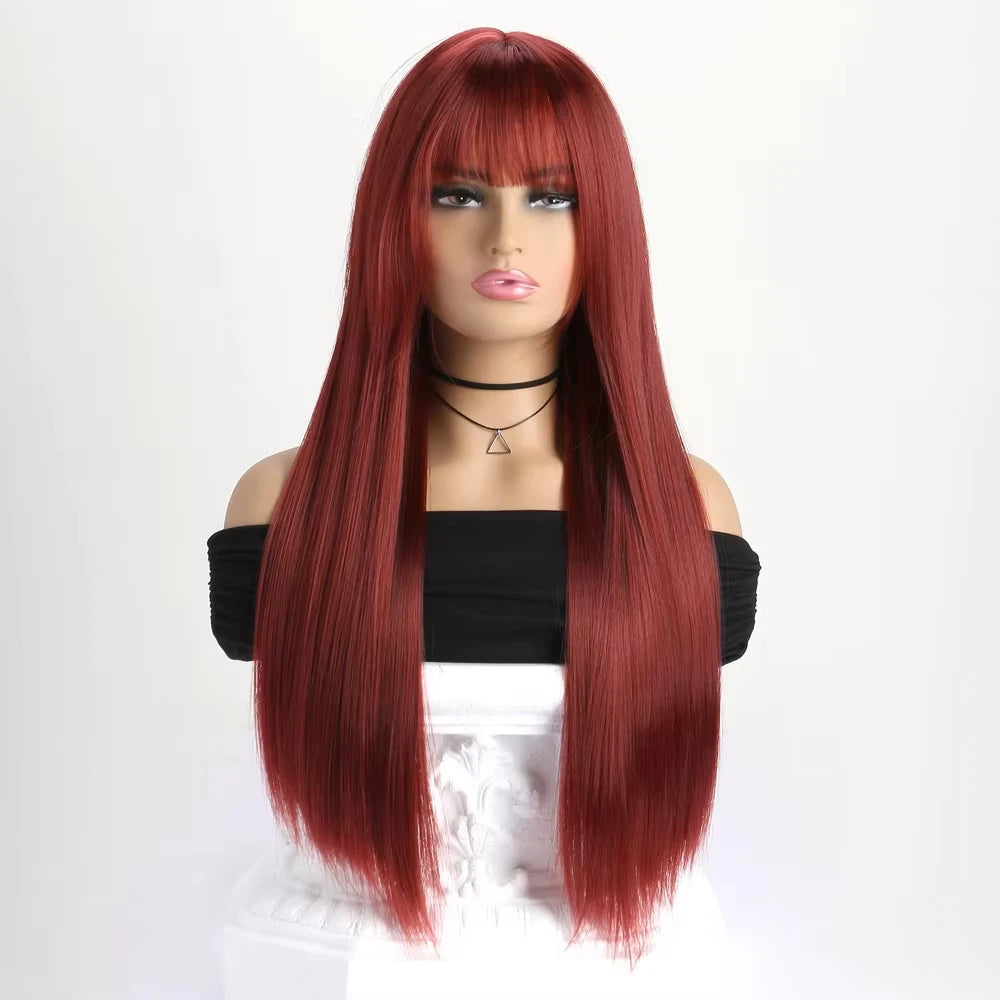 26 Inch Long Straight Synthetic Wig for Halloween Cosplay, High-Temperature Fibre