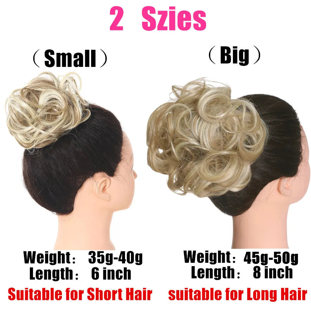 Synthetic Messy Bun Chignon Scrunchies, Wrap Curly Ponytail Hairpiece