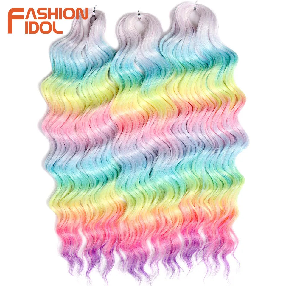 Loose Deep Wave Synthetic Braiding Hair Extensions - 24 Inch Water Wave, Ombre Blonde Twist Crochet