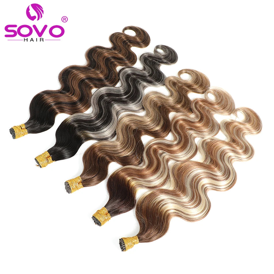 Pre Bonded Keratin Stick I-Tip Remy Human Hair Extension Hot Fusion Hair Piece Smooth Body Wave 0.8 G/Strand For Salon Supply