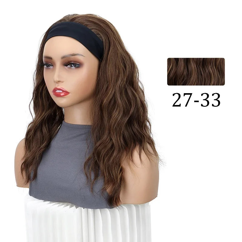 Headband Synthetic Wigs Short Curly Brown Highlight Golden Headband Wigs Daily Cosplay Heat Resistant