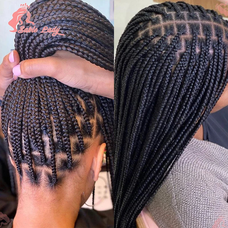 36" Synthetic Knotless Box Braided Wigs Cornrow Braids Lace Full Hair Black