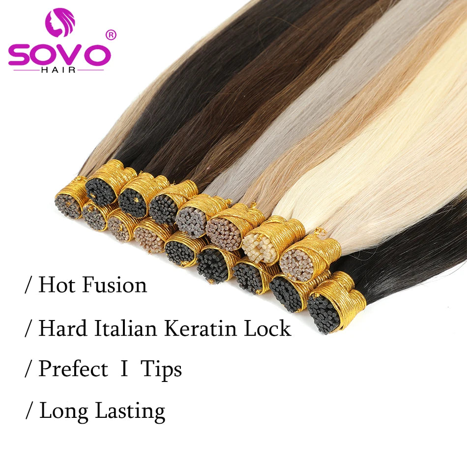 Pre Bonded Keratin Stick I-Tip Remy Human Hair Extension Hot Fusion Hair Piece Smooth Body Wave 0.8 G/Strand For Salon Supply