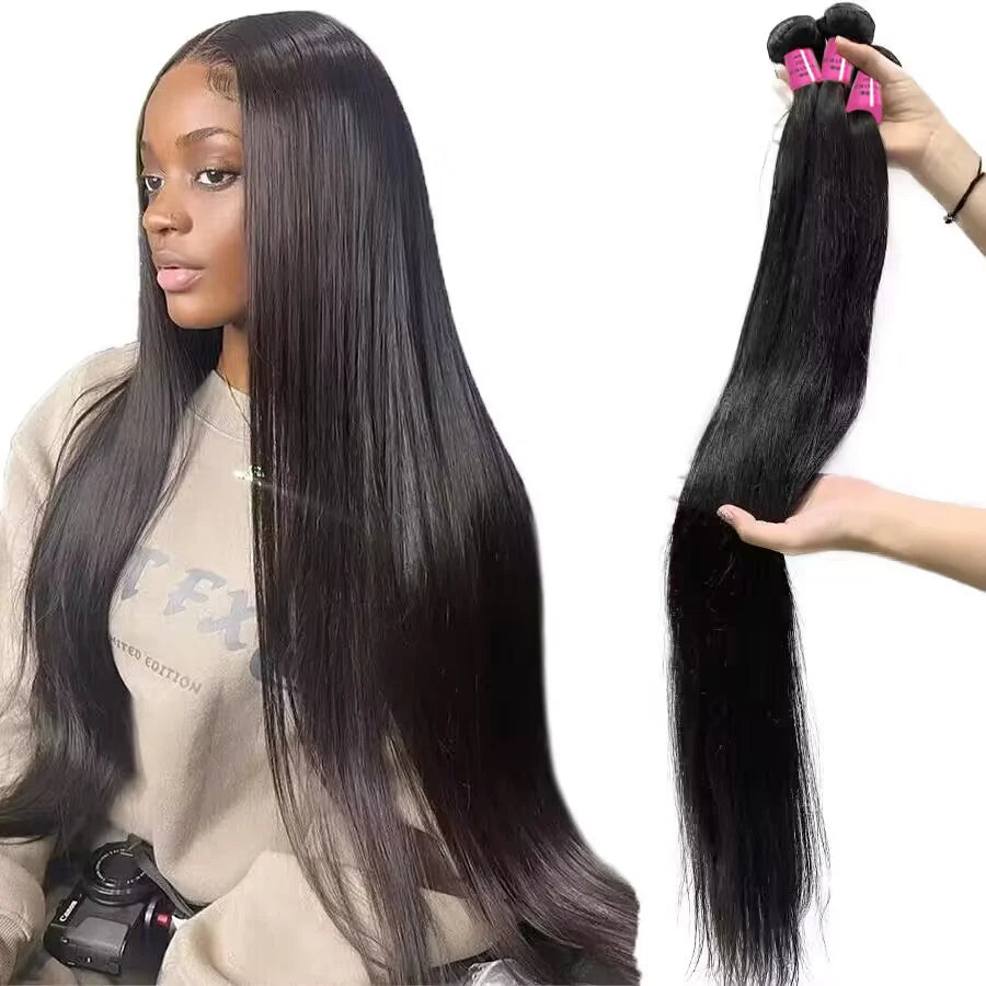 26Inch Human Hair Bundles 10A Brazilian Raw Weave Straight Extensions